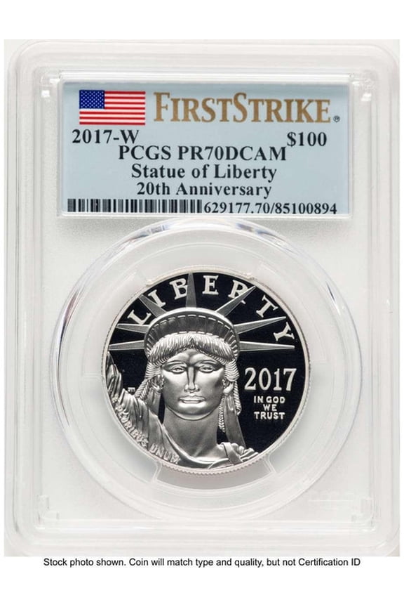 2017-W $100 Modern Coin PCGS MS70   One-Ounce Platinum Eagle, Statue of Liberty, 20th Anniversary, First Strike - HAT781956001