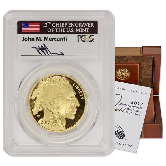 2017-W 1oz American Gold Buffalo Proof Coin PR-70 Deep Cameo First Day of Issue Mercanti Label w/Original Government Packaging $50 PCGS PR70DCAM U.S. Mint