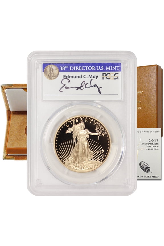 2017-W $50 Gold Eagle Proof Coin PCGS PR70DCAM First Day of Issue Philly Moy Label U.S. Mint Box and CoA