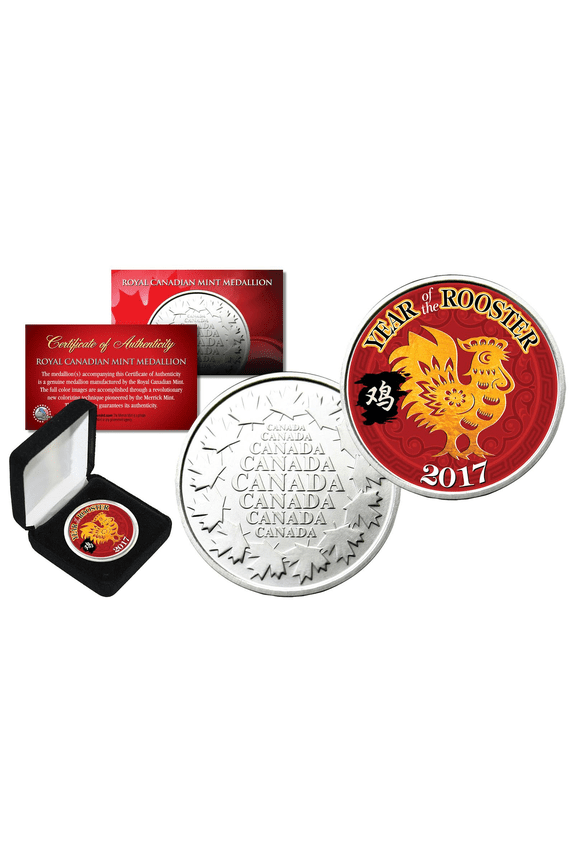 2017 YEAR OF THE ROOSTER Lunar New Year Royal Canadian Mint Colorized Coin w/Box