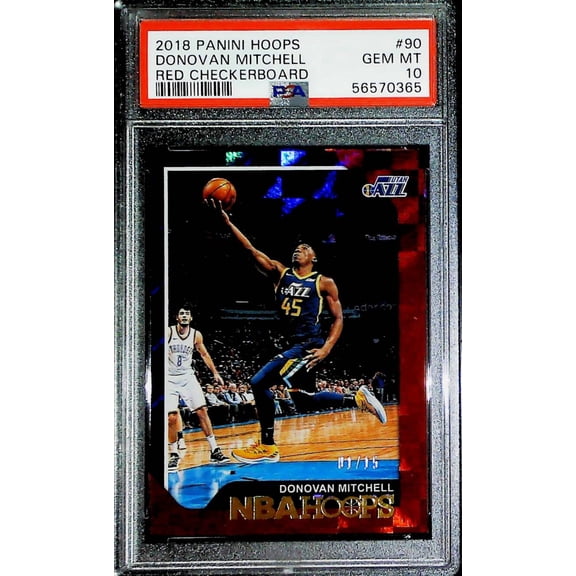 2018-19 Panini Hoops Red Checkerboard 01/15 #90 Donovan Mitchell Rookie Card RC Utah Jazz PSA 10 GEM MINT Panini NBA