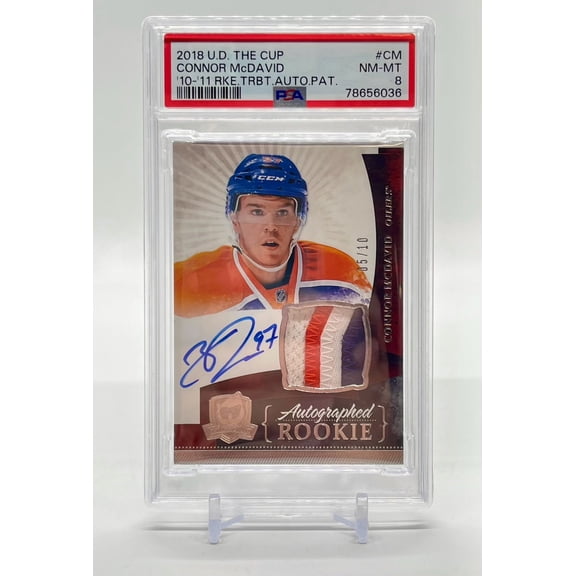 Pre-Owned 2018-19 The Cup Connor McDavid Rookie Tribute Auto Patch 5/10 PSA 8