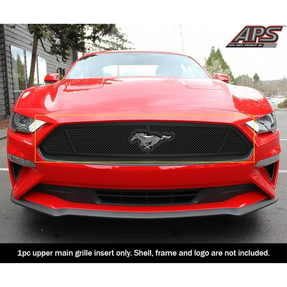 2018-2021 Ford Mustang Only For Ecoboost Models With Logo Show Stainless Steel Black Powder Coated Finish 1.8 Mm Wire Mesh Black Wire Mesh Grille