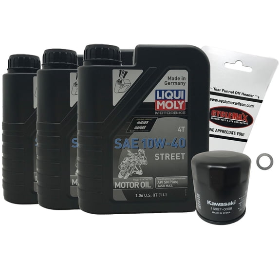 2018-2022 Kawasaki Ninja 400 Oil Change Kit Liqui Moly 10W40 Oil and OEM Filter
