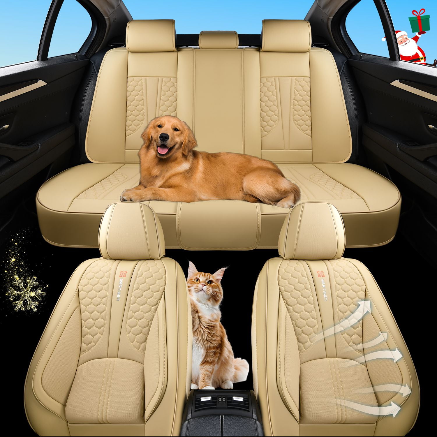 2018-2026 Car Seat Cover for Hyundai Kona, Beige Car Seat Covers, Premium Leather, 5 Seats Full Set, Anti-Slip, Waterproof, Protect and Upgrade Seats, Beautify the Interior of Old Cars