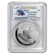 2018 AUS 1 oz Ag Kookaburra Dog Privy MS-70 PCGS FS, Kook Label