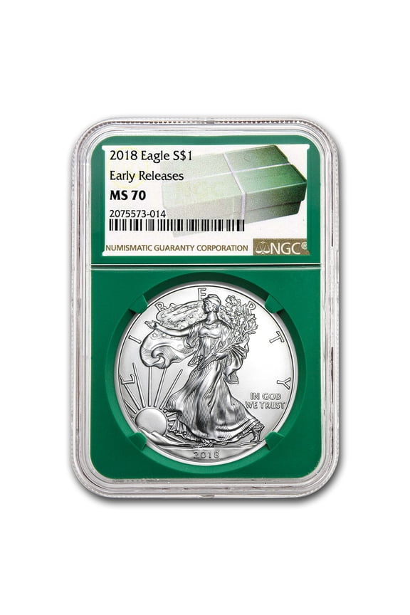 2018 American Silver Eagle MS-70 NGC (ER, Green Holder)