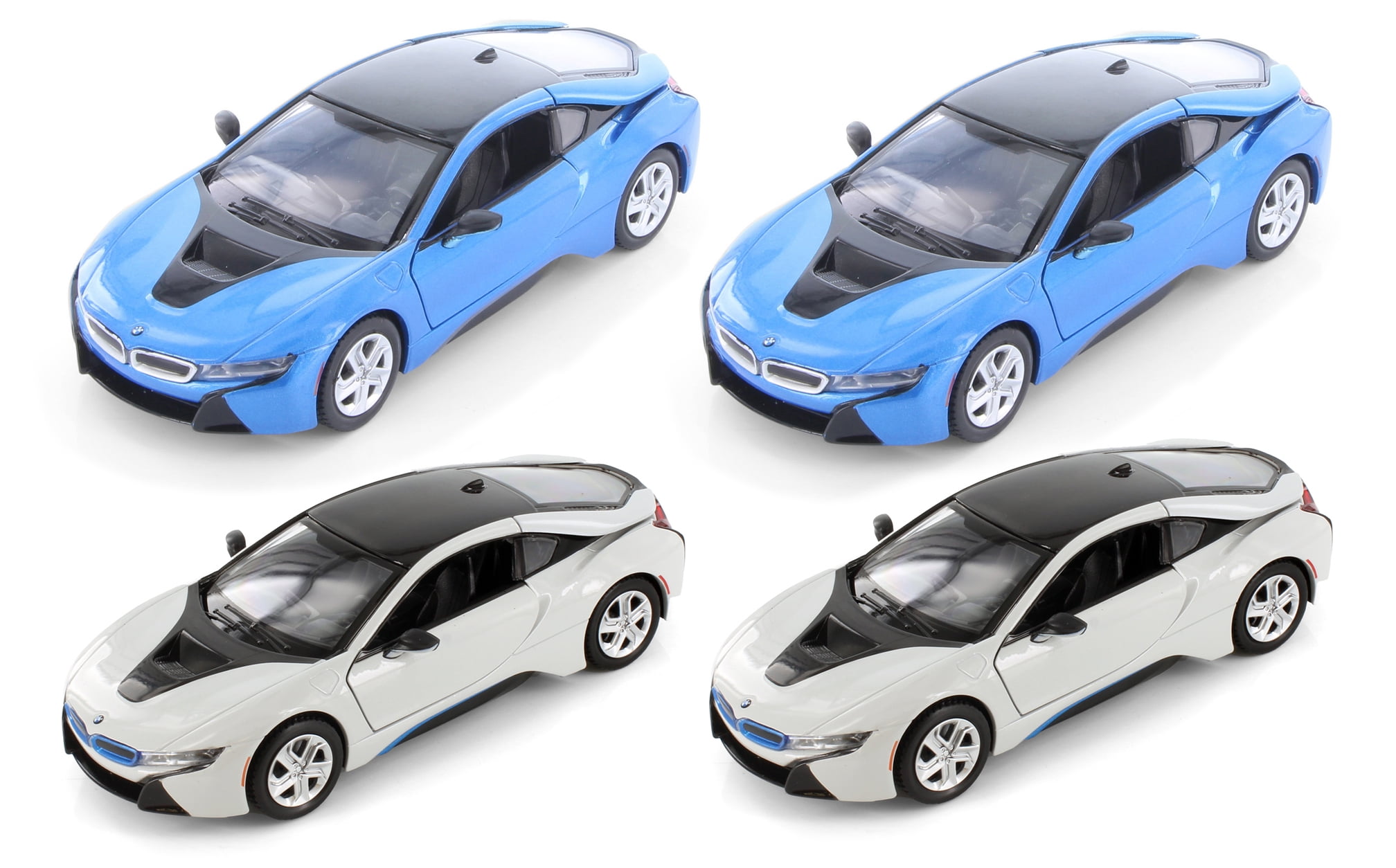 2018 BMW i8 Coupe, Blue & Silver - Showcasts 71359D - 1/24 Scale Set of 4 Diecast Model Cars