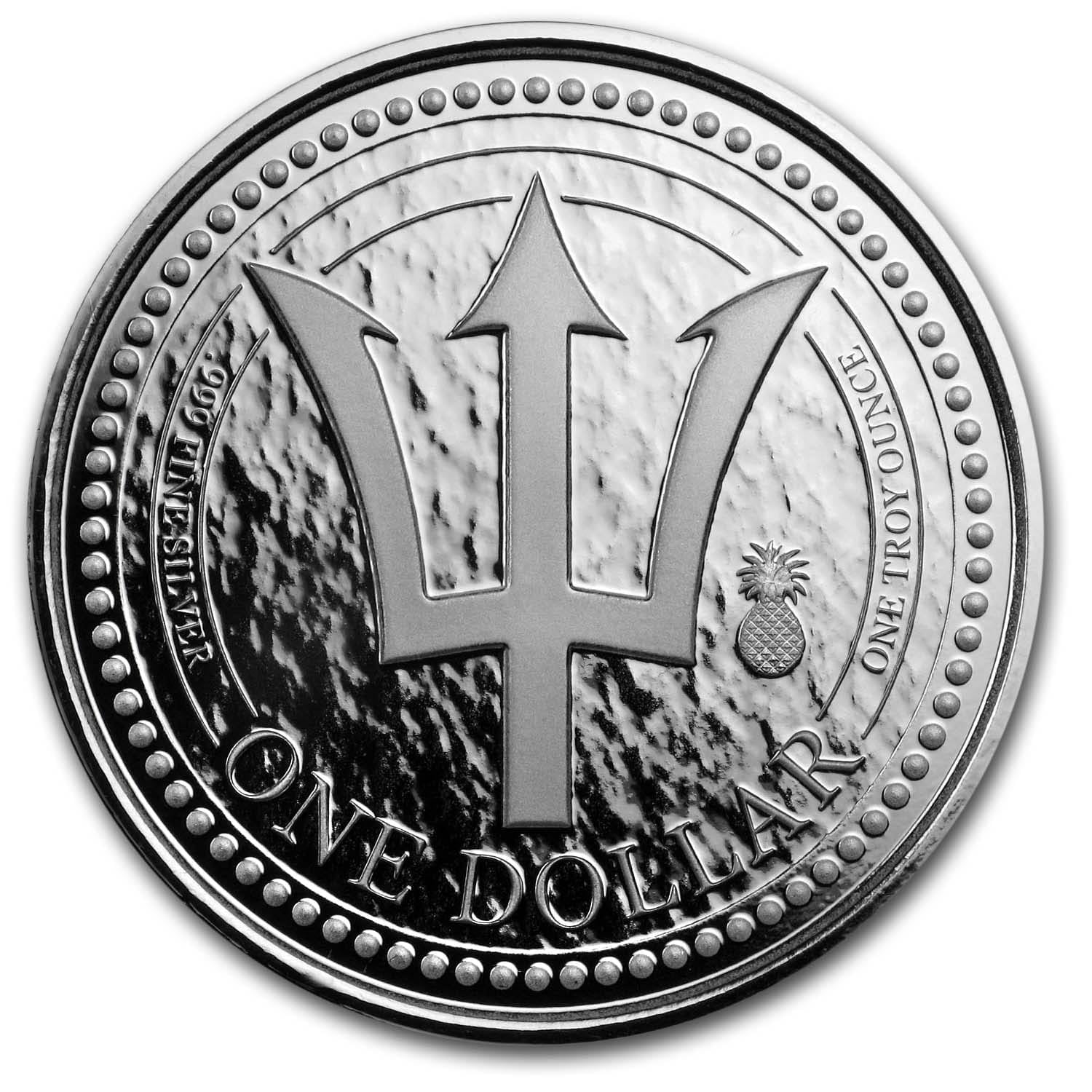 2018 Barbados 1 oz Silver Trident Pineapple Privy BU, Limited