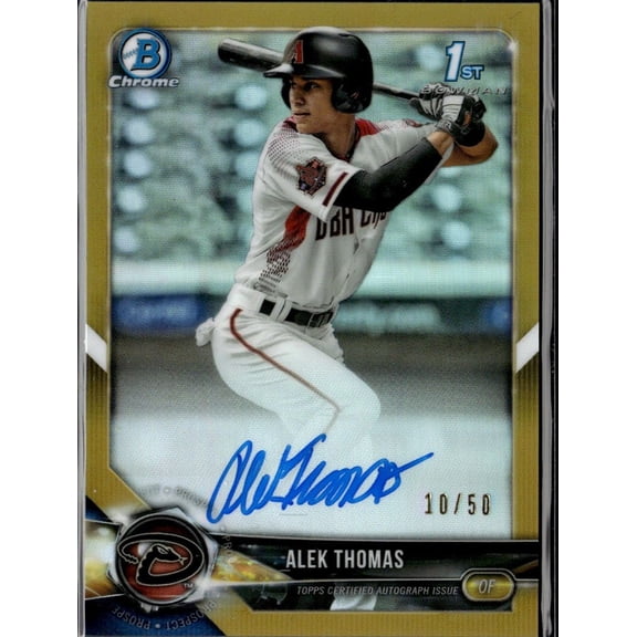2018 Bowman Chrome Alek Thomas #CDA-AT Gold Refractor /50 1st Bowman Arizona Diamondbacks MLB Autographed Baseball Trading Card