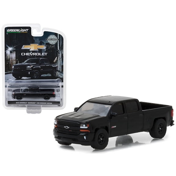 GreenLight Collectibles 2018 Chevrolet Silverado 1500 Z71 Pickup Truck Midnight Edition Hobby Exclusive Black 1/64 Diecast Model