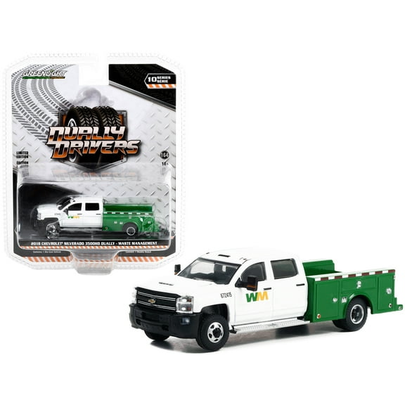2018 Chevrolet Silverado 3500HD Dually Service Truck White and Green "Waste Management" 1/64 Diecast Model Car by Greenlight