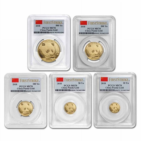 2018 China 5-Coin Gold Panda Set MS-70 PCGS (FS)