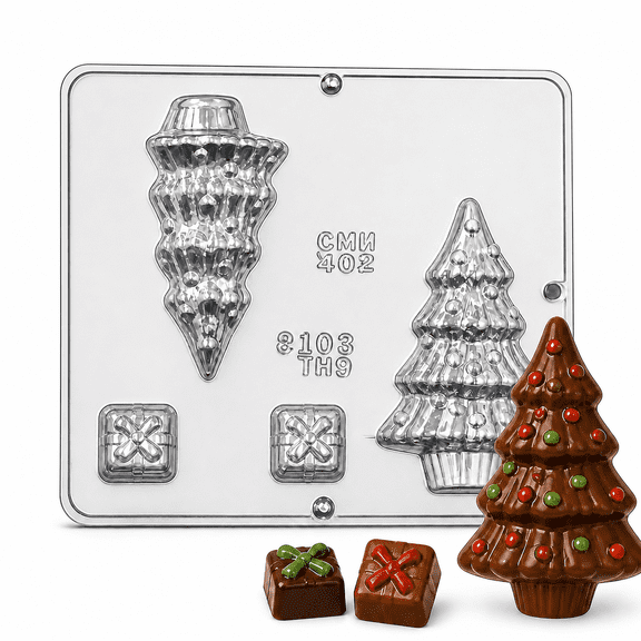 Candy Molds N More 4-Cavity Christmas Tree Plastic Chocolate Candy Mold (2018)