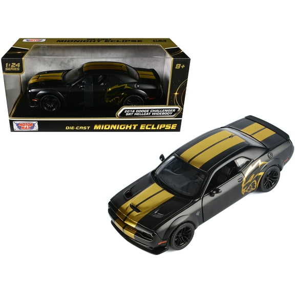 2018 Dodge Challenger SRT Hellcat Widebody Matt Black with Gold & Graphics "Midnight Eclipse" 1/24 Diecast Model Car by Motormax