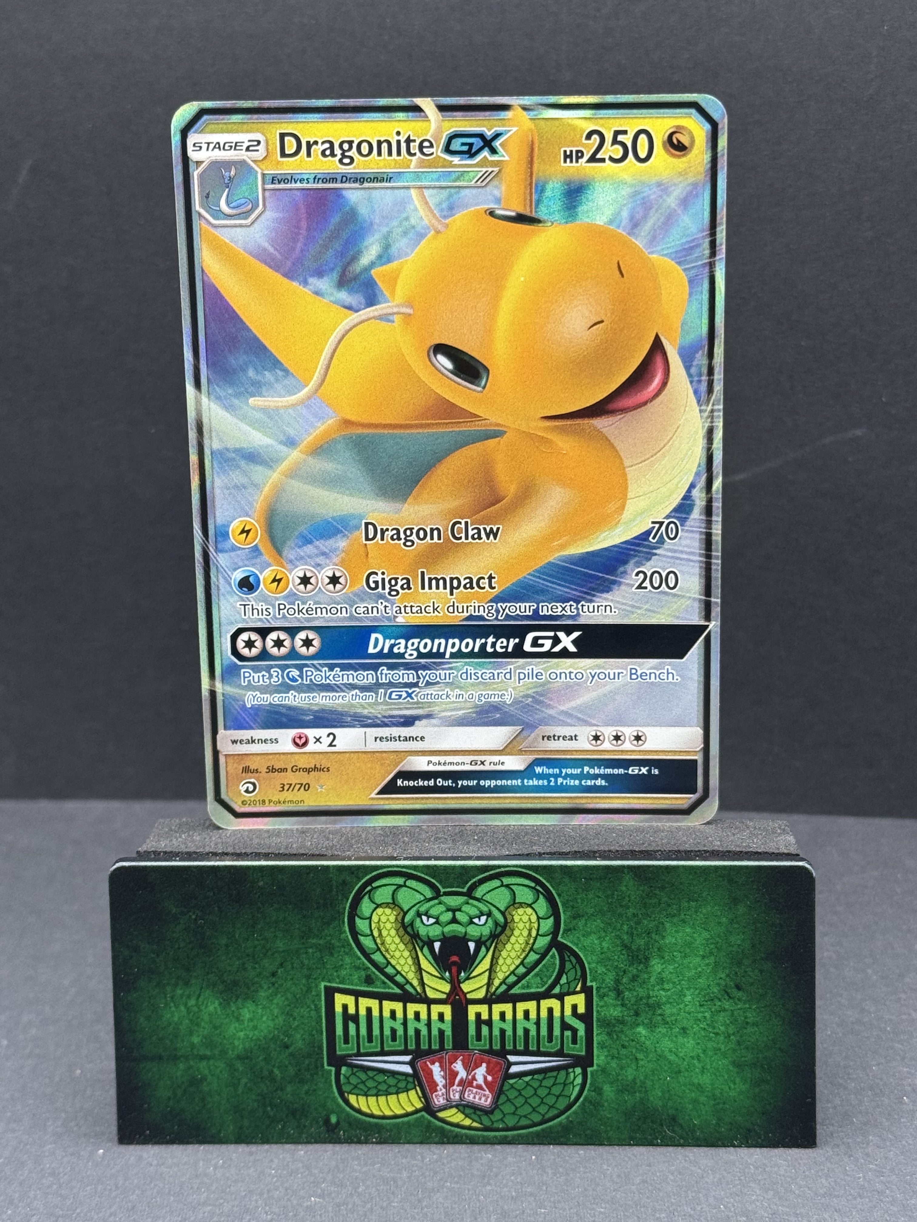 dragonite pokemon card gx SM156 Black Star Promo Rainbow Near Mint [Colorless][Colorless][Colorless][Colorless][Colorless] Sky Judgment 270 Discard 3 Energy from this Pokemon Dragonite SAR is a $700