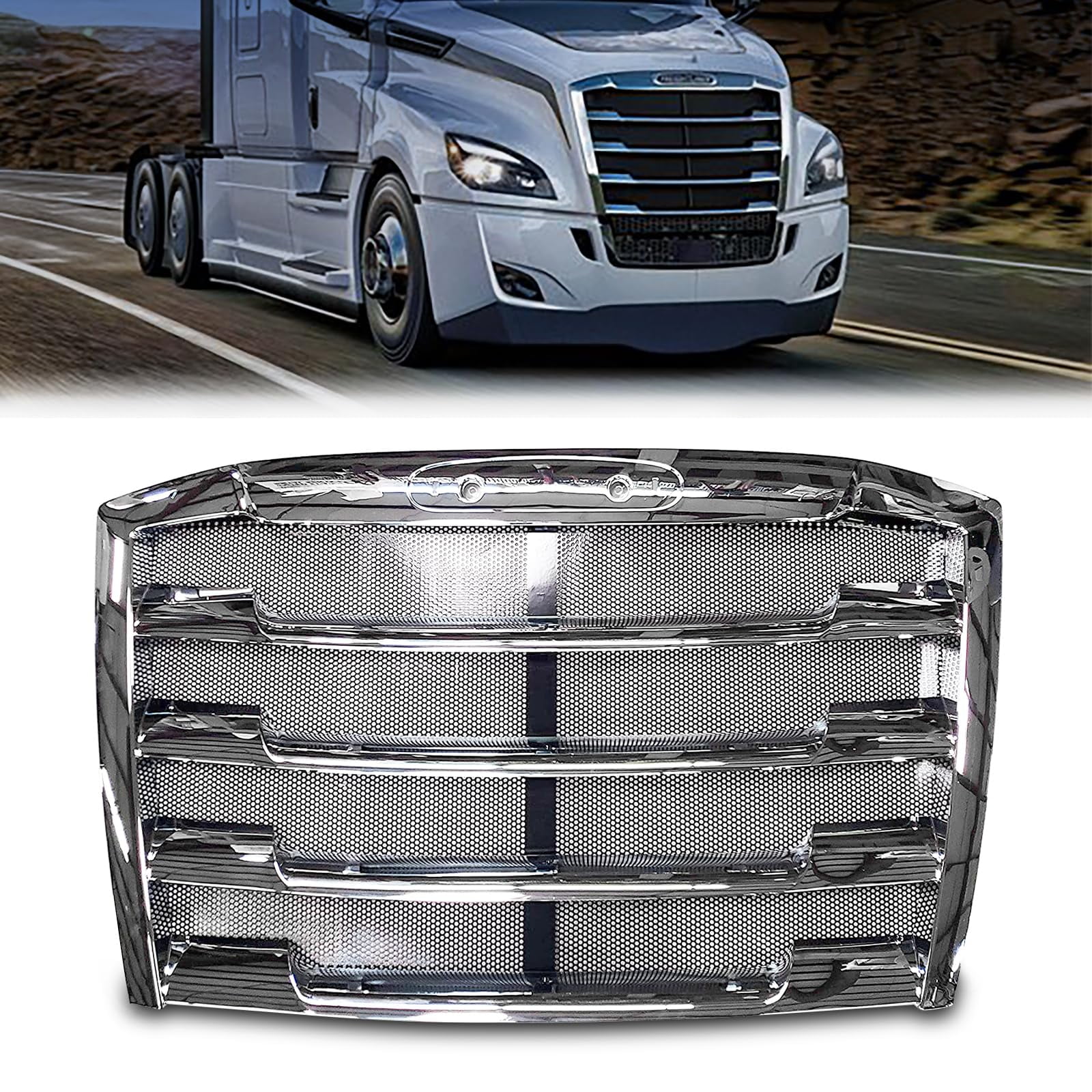 TORQUE Replacement Chrome Grill Grille for 2018 2019 2020 2021 2022 Freightliner Cascadia Semi Trucks with Bug Screen (TR069)