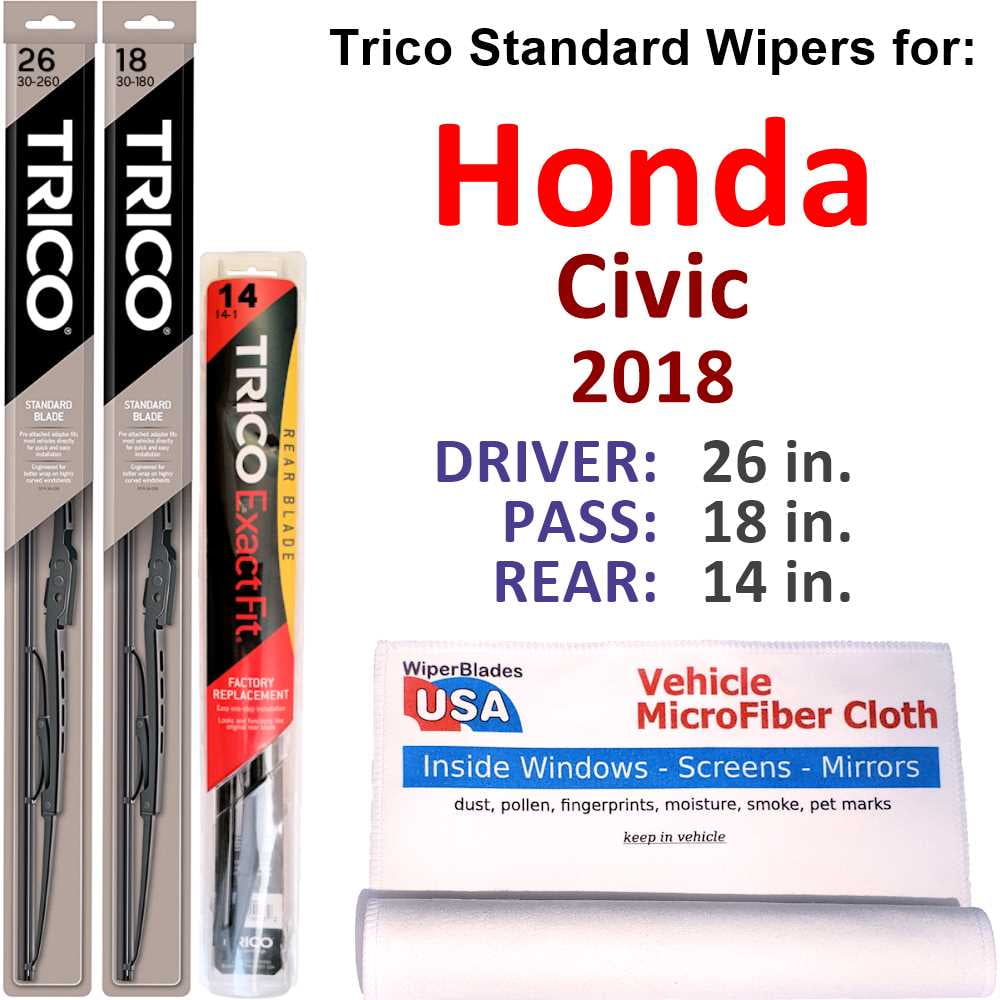 2018 Honda Civic Wiper Blades Set of 3 w Rear Wiper