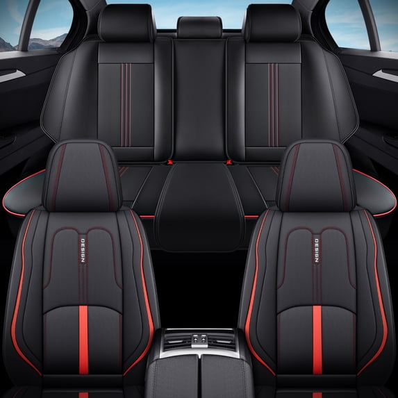 2018 for Jeep Wrangler Seat Cover, PU Leather 5 Piece Full Set Waterproof Protect and Upgrade Seats, Red Car Seat Covers, Only 4 Doors, Airbag-Compatible