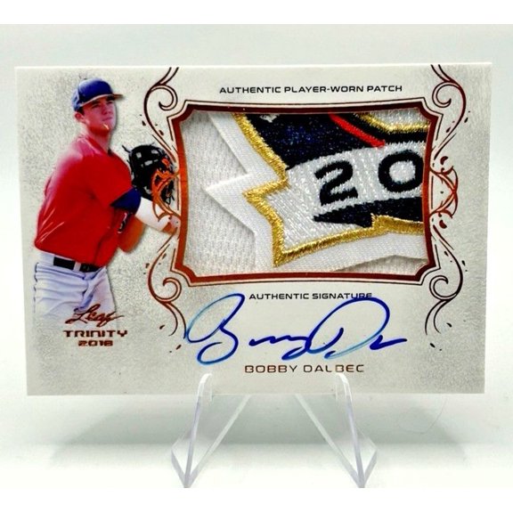 2018 Leaf Trinity Bobby Dalbec PA-BD1 Bronze Spectrum Holofoil Rookie Auto Patch Baseball Card Red Sox MLB Autographed Baseball Trading Card