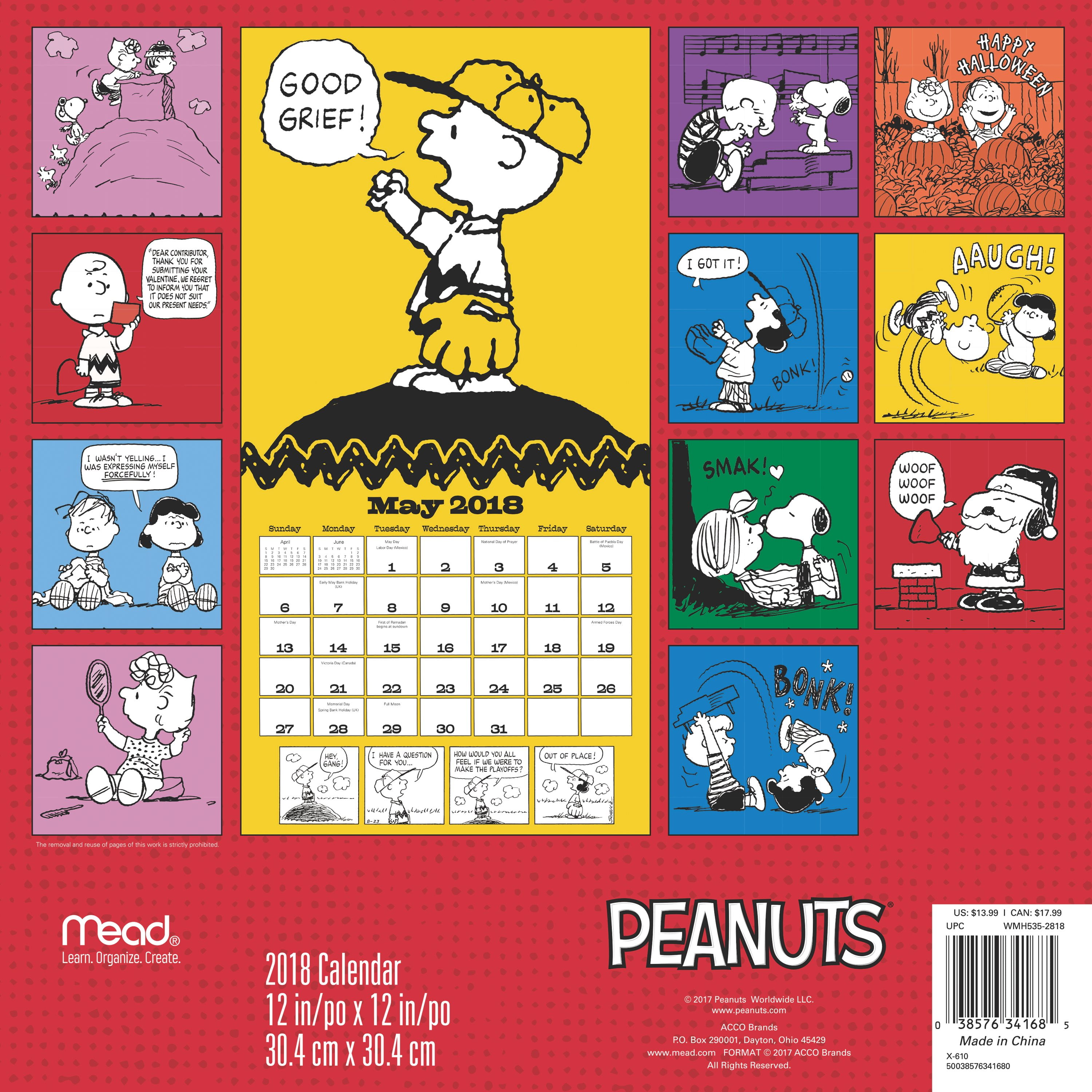 2018 Mead Peanuts Wall Calendar