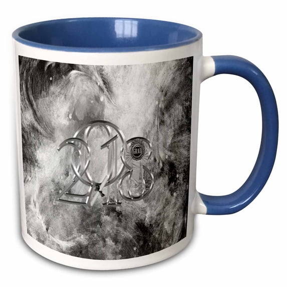 3drose, 2018 Metal Look Grad Ribbon, Diploma Leaning on the Number One, Silver, 15oz Two-tone Blue Mug