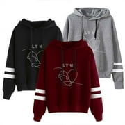 ISAAC LIEV 2018 New Fashion Women Casual Hoodies Bts Ly Answer Printed Hooded Pullover Women Striped Drawstring Sweatshirt Female Loose Hoodie