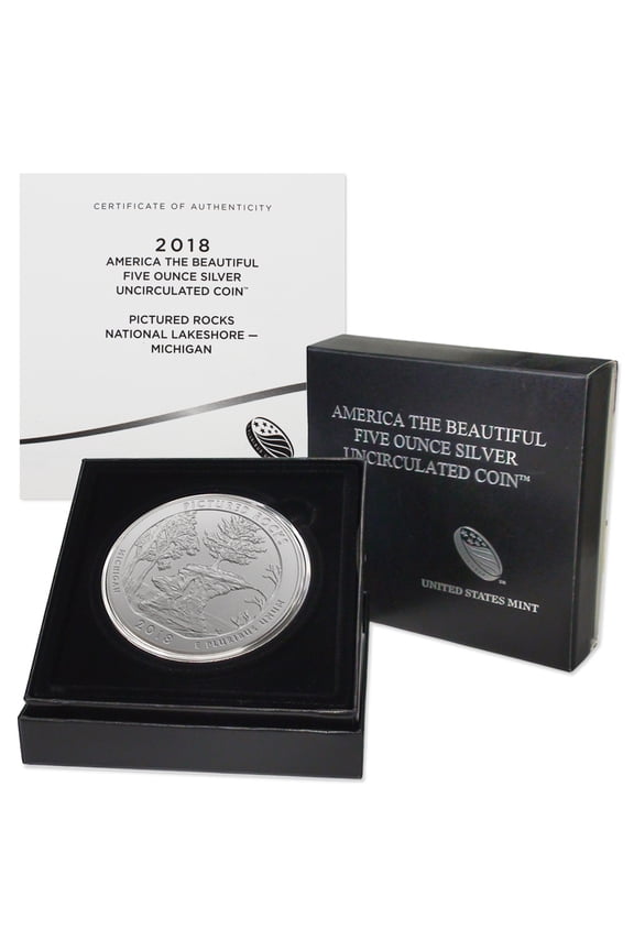 2018-P 5oz Silver America the Beautiful - Pictured Rocks Brilliant Uncirculated w/ Box & Certificate of Authenticity U.S. Mint Coin