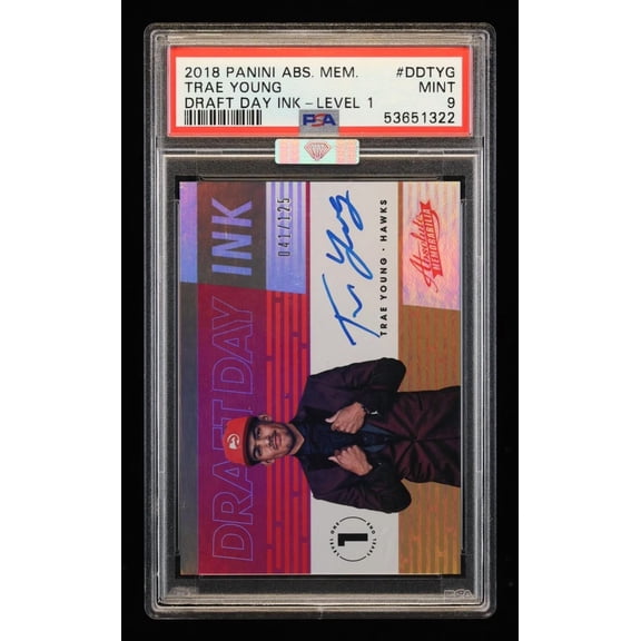 Graded 2018 Panini Absolute Draft Day Ink Trae Young Level 1 #DDTYG /125 PSA 9 Basketball Card