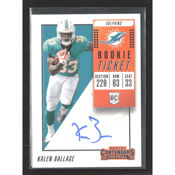 2018 Panini Contenders Football Kalen Ballage Autographed Trading Card RC Miami Dolphins #134
