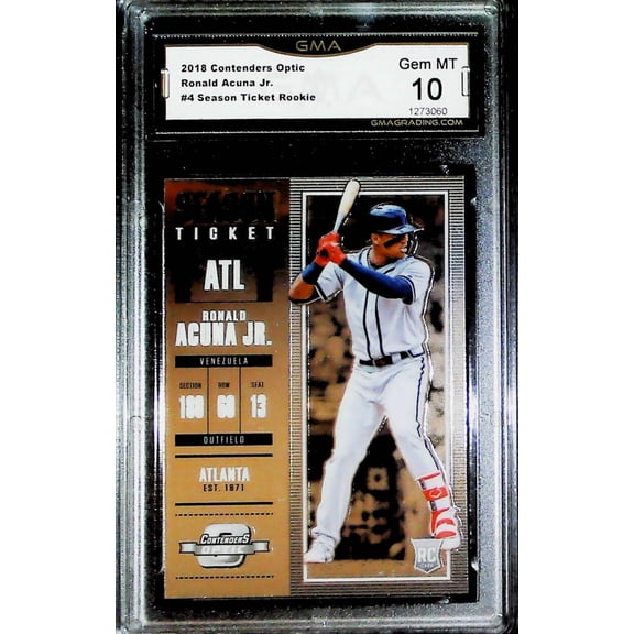 2018 Panini Contenders Optic Season Ticket #4 Ronald Acuna Jr. Rookie RC Atlanta Braves GMA 10 GEM MINT MLB Trading Car