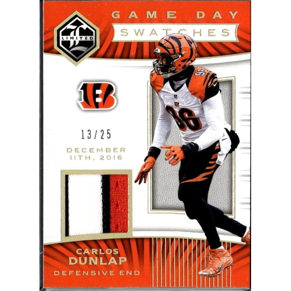 2018 Panini Limited Game Day Swatches Carlos Dunlap Bengals GDS-CD 13/25 Game-Used Patch