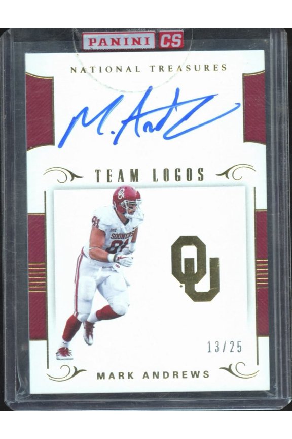 2018 Panini National Treasures Collegiate Team Logos Mark Andrews #40 /25 Team Logo Patch Oklahoma Sooners NCAA Autographed Football Trading Card