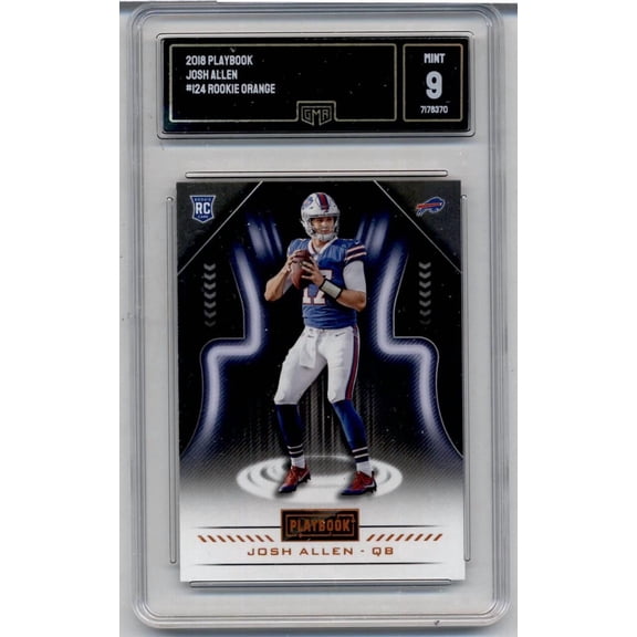 2018 Panini Playbook Orange #124 Josh Allen RC Rookie VERY RARE NFL Football Trading Card Grading (GMA 9 MINT) Buffalo Bills