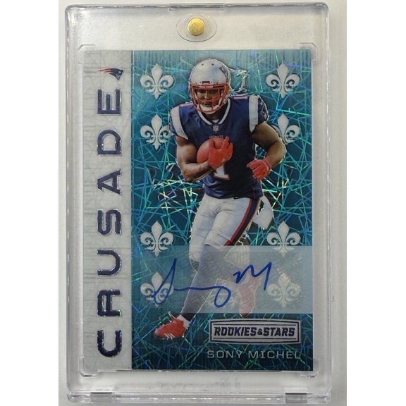 2018 Panini Rookies & Stars Sony Michel #SR-8 Signatures Short Print Parallel Rookie Insert Football Card Los Angeles Chargers NFL Autographed Footbal