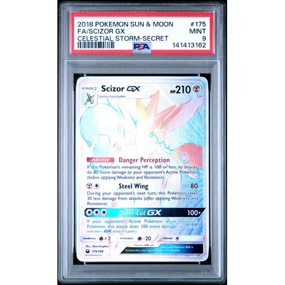 2018 Pokemon Sun & Moon Celestial Storm Scizor GX Secret FA PSA 9 Trading Card #175