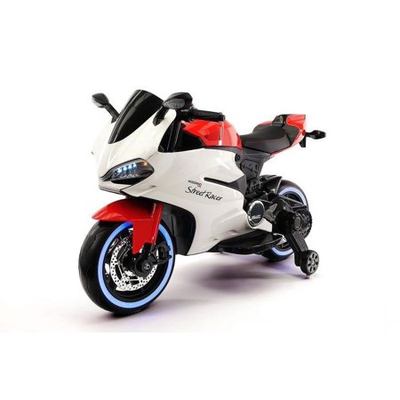 2018 Red Racer Toddler 12V Powered Ride On Toy Kids Motorized Motorcycle W/ Leather Seat, Rubber Tires, Bonus Safety Feature