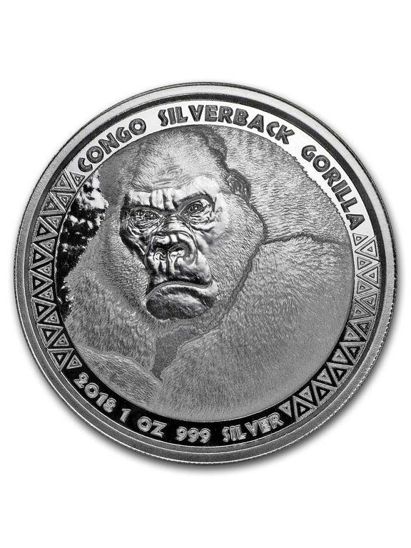 2018 Republic of Congo 1 oz Silver Silverback Gorilla (Prooflike)