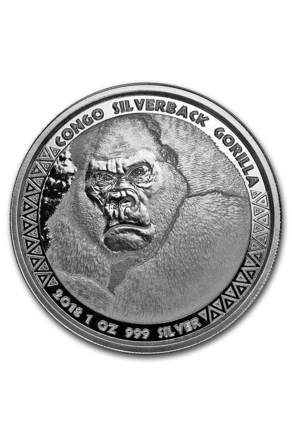2018 Republic of Congo 1 oz Silver Silverback Gorilla (Prooflike)