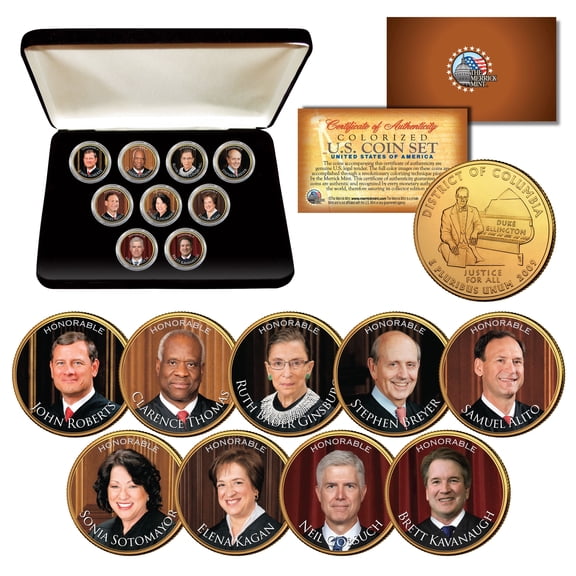 2018 SUPREME COURT JUSTICES Wash. DC Quarters 24K Gold Plated 9-Coin Set w/ Box