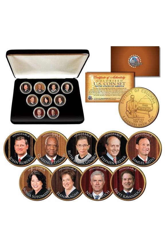 2018 SUPREME COURT JUSTICES Wash. DC Quarters 24K Gold Plated 9-Coin Set w/ Box