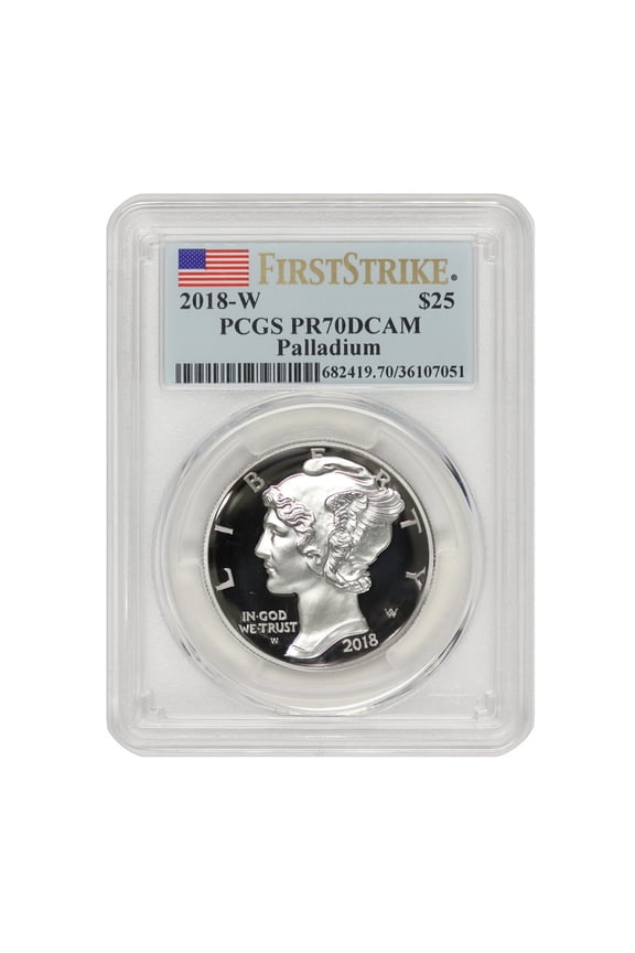 2018-W $25 Palladium Eagle PCGS PR70 Deep Cameo First Strike Flag Label with Original Government Packaging U.S. Mint Coins