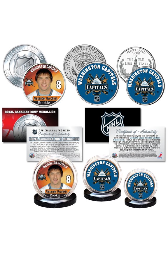 2018 WASHINGTON CAPITALS Ovechkin Rookie Stanley Cup Champions NHL 3-Coin Set