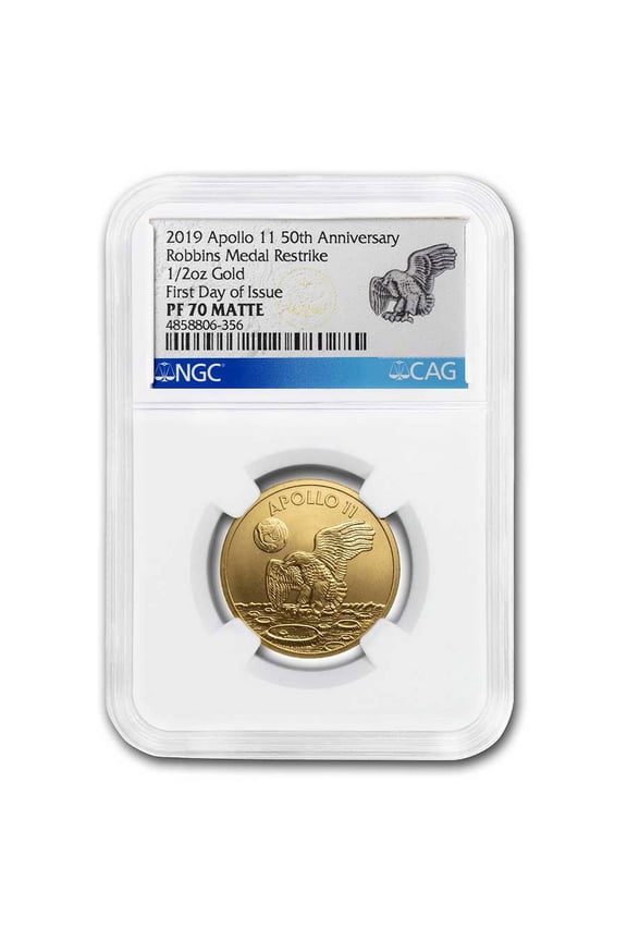 2019 1/2 Gold Apollo 11 50th Anniversary Robbins Medal PF-70 NGC