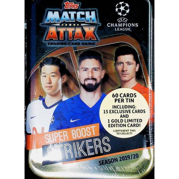 2019-20 TOPPS MATCH ATTAX UEFA CHAMPIONS EUROPA LEAGUE Factory Sealed Super Boost Strikers Tin 60 Cards