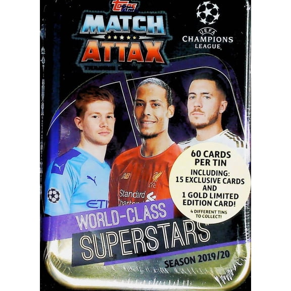 2019-20 TOPPS MATCH ATTAX UEFA CHAMPIONS EUROPA LEAGUE Factory Sealed World-Class Superstars Tin 60 Cards