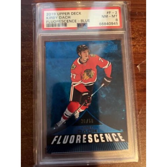 2019-20 Upper Deck - Fluorescence - Blue Kirby Dach #F-2 Rookie PSA 8