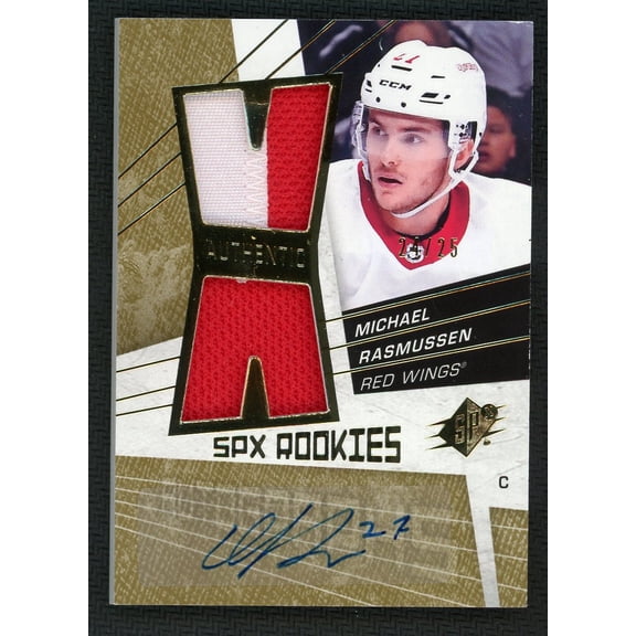 2018-19 Upper Deck SPx Michael Rasmussen Detroit Red Wings Autograph Patch Trading Card #08A-MR