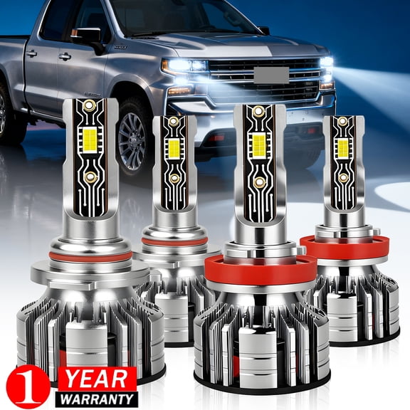 For 2019 2020 2021 Chevy Silverado 1500 Headlights LED Bulbs, Custom Plug and Play Low& High Beam Lights Combo, 6000K Cool White LED Conversion Kit, 4-Pack
