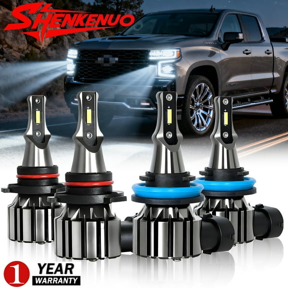 For 2019 2020 2021 Chevy Silverado 1500 Headlights LED Bulbs, Custom Plug and Play Low& High Beam Lights Combo, 6000K Cool White LED Conversion Kit, 4-Pack